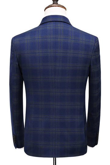 Men's Blue Striped Peaked Lapel 3 Pieces Prom Suits